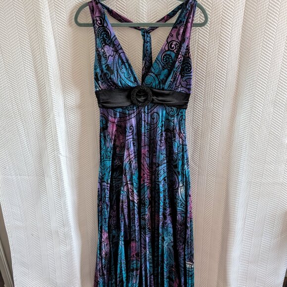 Sequin Hearts Paisley Pleated Maxi Dress Whimsigoth Gown Small Wedding Guest - Picture 5 of 15